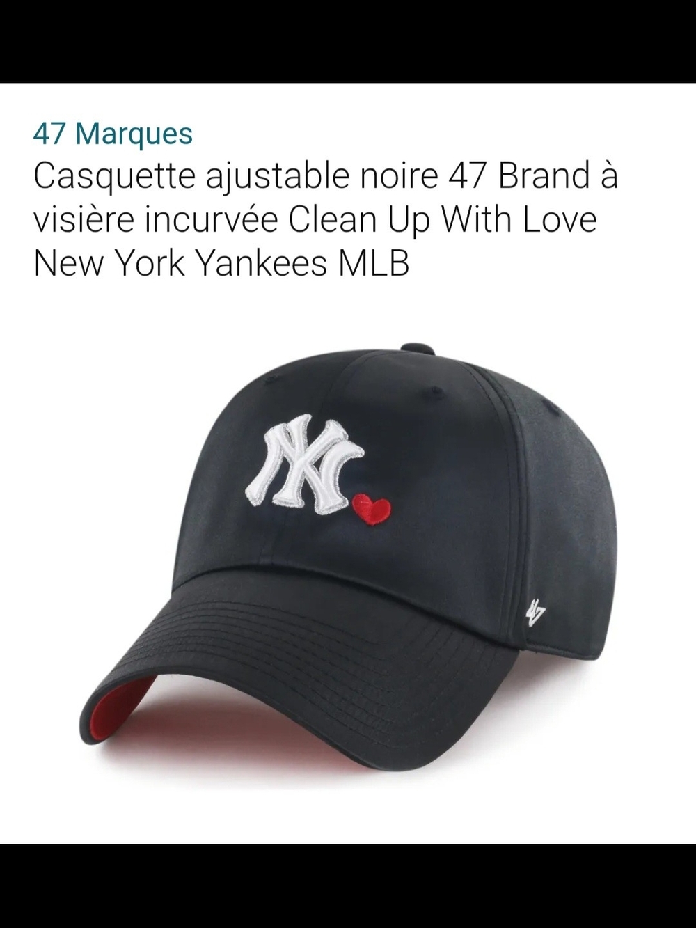 47 New York Yankees Black Cap with White NY Logo and Red Heart